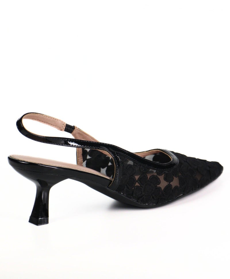 SD.Felano Women Slingback Heels With Floral Mesh Design | Elegant Pointed Toe Shoes | Lightweight Mid Heel Pumps | Comfortable Formal Footwear | Stylish Shoes For Office Events Parties And Evening Wear - Image 2